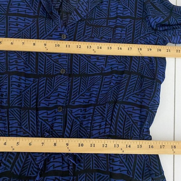 Lucky Brand Tribal Print Romper Dress Size Large Blue Long Sleeve Pockets Hi Lo - Picture 7 of 9